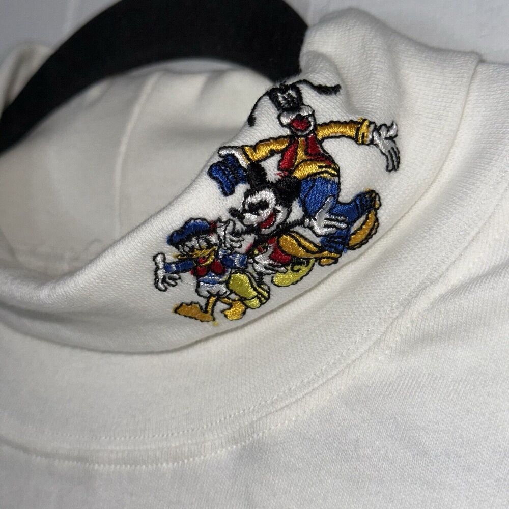 Mickey & Co Disney Vintage White Turtleneck Long Sleeve Embroidered Neck XL NWT - Picture 4 of 5